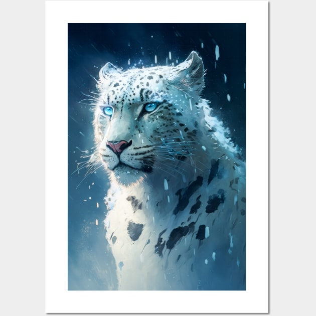 Snow Leopard Animal Portrait Painting Wildlife Outdoors Adventure Wall Art by Cubebox